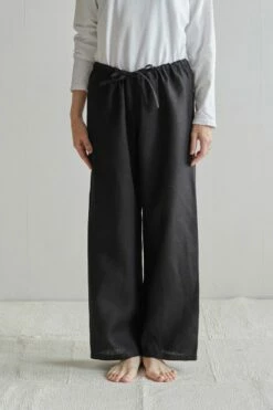 Fog Linen Work Linen Oise-Drawn String Pants Black
