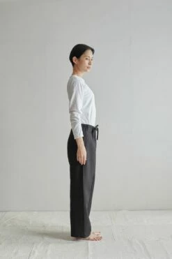 Fog Linen Work Linen Oise-Drawn String Pants Black -Fog Linen Work shop 000000000606 03 l