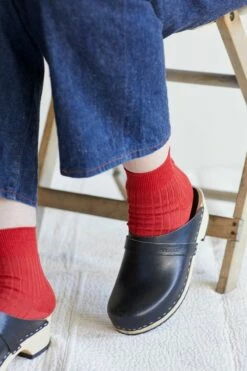Fog Linen Work Linen Rib Socks Red