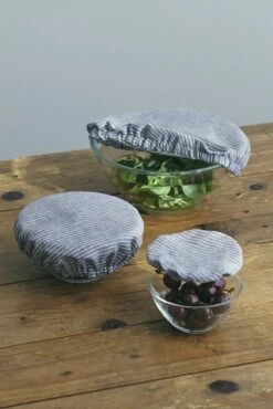 Fog Linen Work 【new】Linen Bowl Covers Sets Of 3 Grey White Stripes
