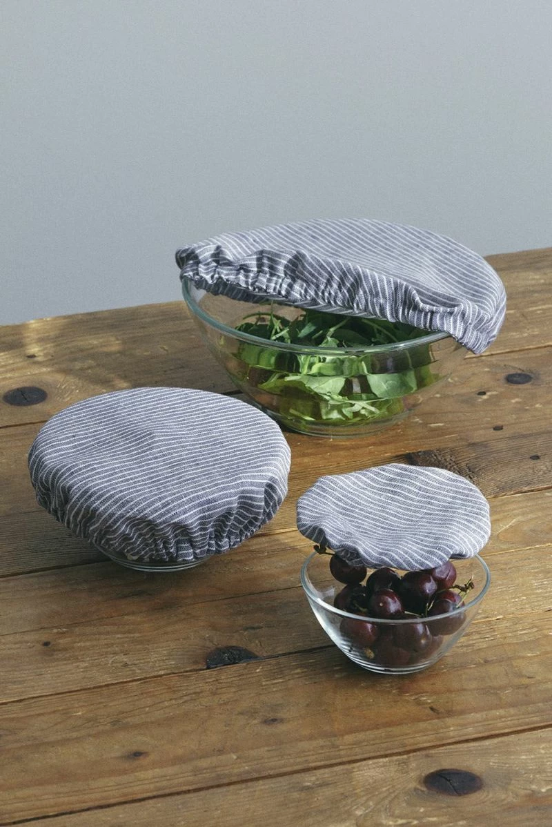 Fog Linen Work 【new】Linen Bowl Covers Sets Of 3 Grey White Stripes 3 Fog Linen Work 【new】Linen Bowl Covers Sets Of 3 Grey White Stripes
