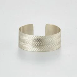 Fog Linen Work Brass Silver Plated (Wide) Bracelet Herringbone -Fog Linen Work shop 16049