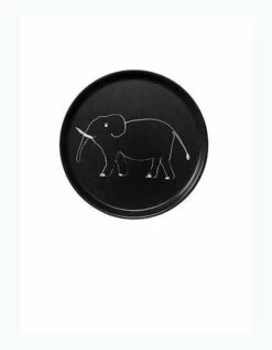 Fog Linen Work Linen Tray Round Elephant Black