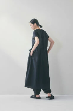 SilkCotton DATTA Dress NOIR -Fog Linen Work shop FJW030 NO 3
