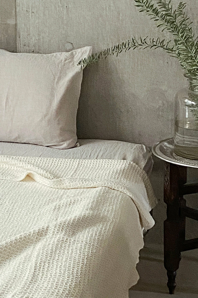 Fog Linen Work Cotton Waffle Blanket Ecru 3 Fog Linen Work Cotton Waffle Blanket Ecru