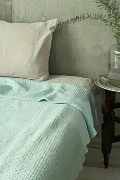 Fog Linen Work Cotton Waffle Blanket Mint