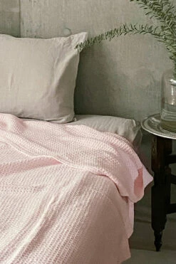 Fog Linen Work Cotton Waffle Blanket Rose
