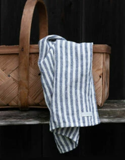 Fog Linen Work Chambray Linen Towel M "Navy White Stripes"