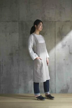 Fog Linen Work Square Cross Apron Natural -Fog Linen Work shop LKA213 N