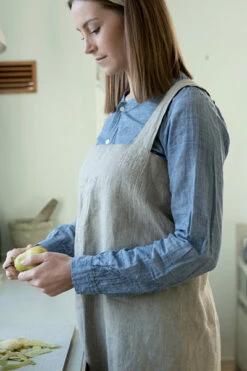 Fog Linen Work Square Cross Apron Natural