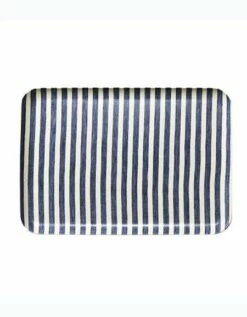 Fog Linen Work Linen Tray L Blue White Stripes