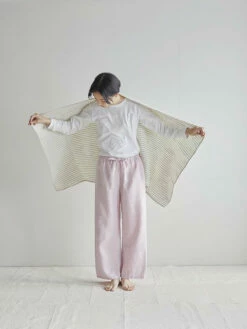 Fog Linen Work Chambray Linen Towel L "Natural White Stripes"